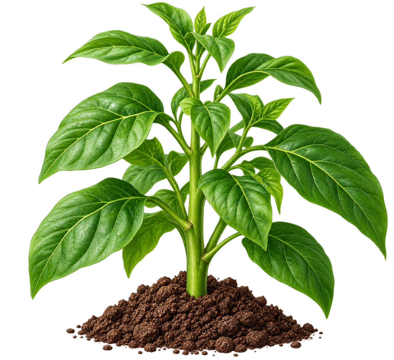 A leafy green plant growing in soil